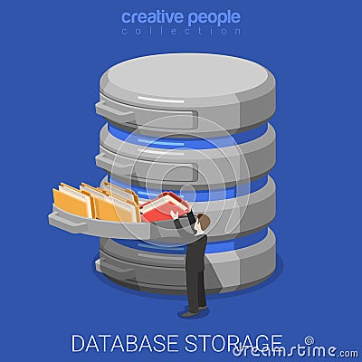 Database storage data folder flat 3d isometric vector Vector Illustration