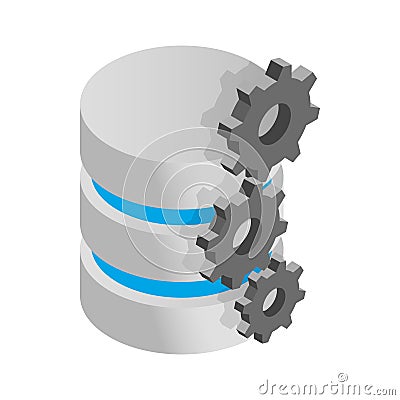 Database symbol and gears icon, isometric 3d style Vector Illustration