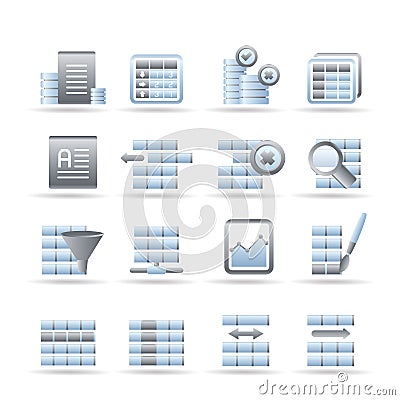 Database and Table Formatting Icons Vector Illustration