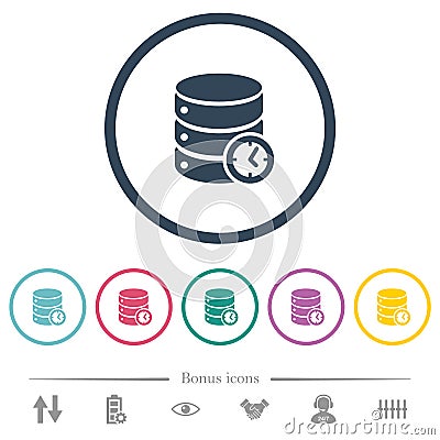 Database timed events flat color icons in round outlines Stock Photo