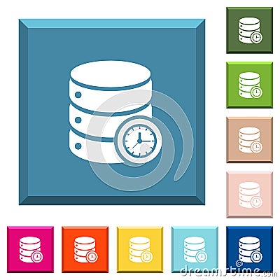 Database timed events white icons on edged square buttons Stock Photo