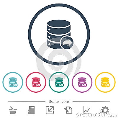 Database transaction commit flat color icons in round outlines Stock Photo