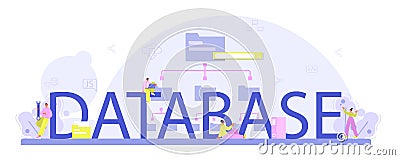 Database typographic header. Manager working at data center Vector Illustration