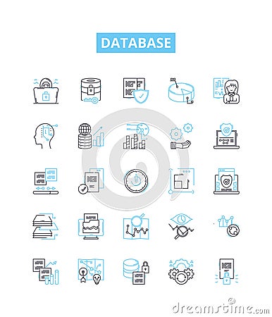 Database vector line icons set. database, SQL, MySQL, Oracle, Access, MongoDB, PostgreSQL illustration outline concept Vector Illustration