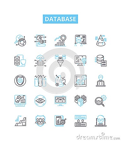 Database vector line icons set. database, SQL, MySQL, Oracle, Access, MongoDB, PostgreSQL illustration outline concept Vector Illustration