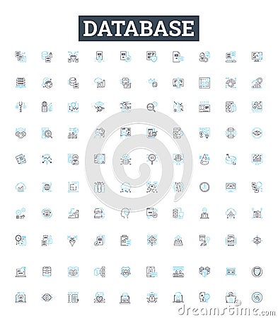 Database vector line icons set. database, SQL, MySQL, Oracle, Access, MongoDB, PostgreSQL illustration outline concept Vector Illustration