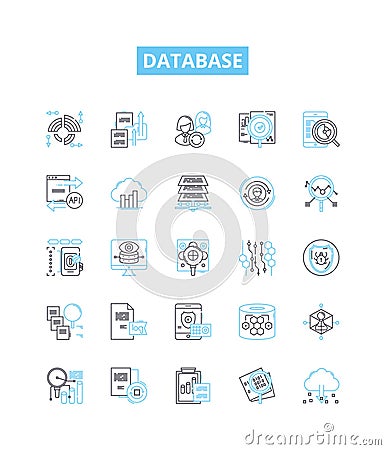 Database vector line icons set. database, SQL, MySQL, Oracle, Access, MongoDB, PostgreSQL illustration outline concept Vector Illustration