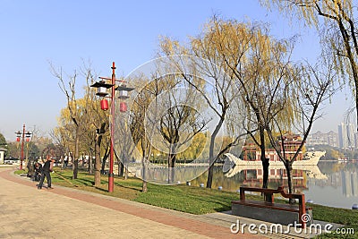 Gardener work in datang furong garden in winter, adobe rgb Editorial Stock Photo