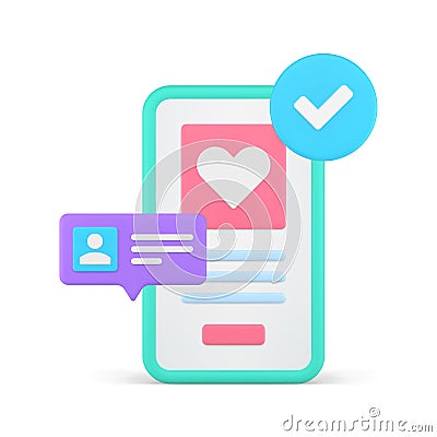 Date application user authorization success login profile verification 3d icon realistic vector Vector Illustration
