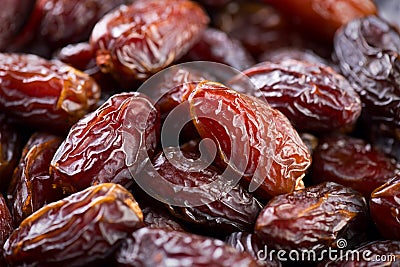 Date fruits. Dates fruit close up design background. Heap of Medjool dates close up, macro shot Stock Photo