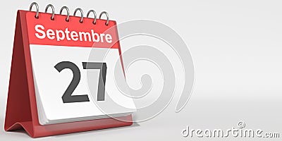 September 27 date written in French on the flip calendar page, 3d rendering Stock Photo