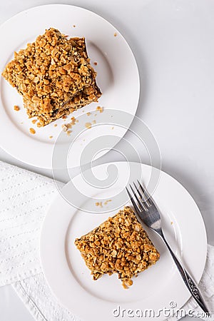 Date squares or Matrimonial cake a traditional Canadian baked dessert from above Stock Photo