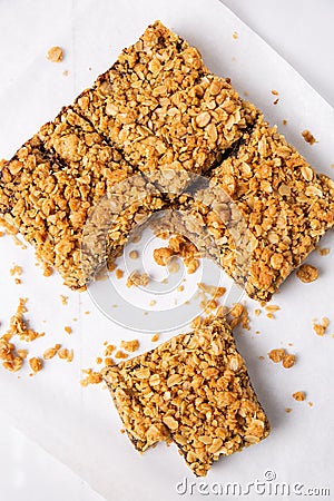 Date squares or Matrimonial cake a traditional Canadian baked dessert from above Stock Photo