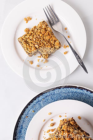 Date squares or Matrimonial cake a traditional Canadian baked dessert from above Stock Photo