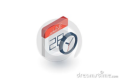 Date and time, calendar and clock isometric flat icon. 3d vector Vector Illustration