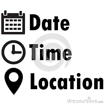 Date, time, location icon on white background. Place icons symbol. Information sign business concept. flat style Vector Illustration