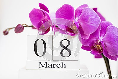 Date white block calendar for International Women`s Day, March 8 Stock Photo