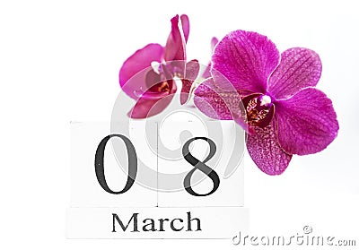 Date white block calendar for International Women`s Day, March 8 Stock Photo