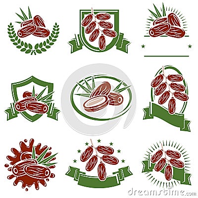 Dates fruit labels and elements set. Collection icon dates fruit. Vector Vector Illustration