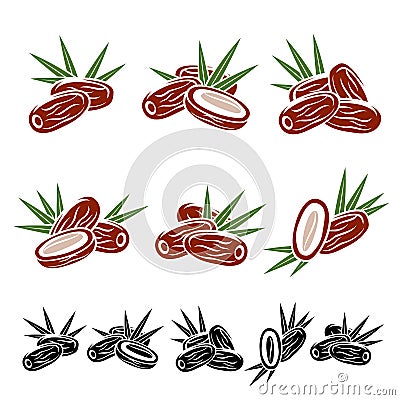 Dates fruit set. Vector Vector Illustration