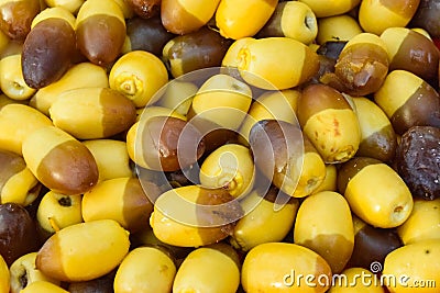 Dates fruit sweet fresh yellow food healthy in market, energy source nutrition palm tree nature close up Stock Photo