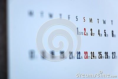 Calendar Dates of A Month Stock Photo