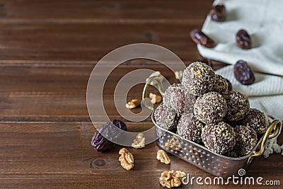Dates and oatmeal energy balls or bites no cook Stock Photo