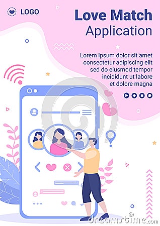 Dating App For a Love Match Flyer Template Flat Design Illustration Editable of Square Background Suitable to Social Media Vector Illustration