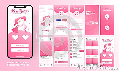 Dating app ui kit for responsive mobile app or website with different gui. Stock Photo