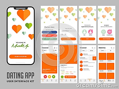 Dating app user interface layout for responsive mobile app. Stock Photo
