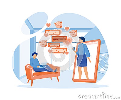 Dating app and virtual relationship chat bubble. Vector Illustration