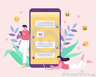 Dating app and virtual relationship Vector Illustration