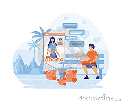 Dating app and virtual relationship. Vector Illustration