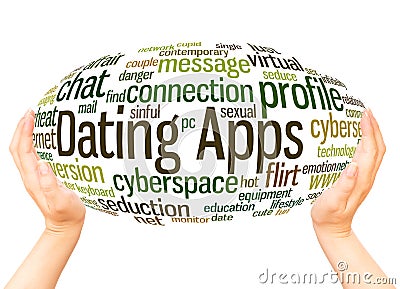 Dating Apps word cloud hand sphere concept Stock Photo