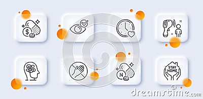 Dating, Dont touch and Stay home line icons pack. For web app. 3d glass buttons. Vector Vector Illustration