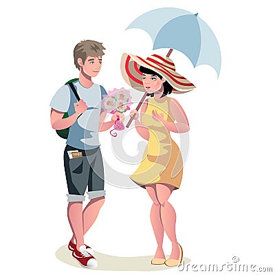 Dating of loving beautiful couple. Vector Illustration