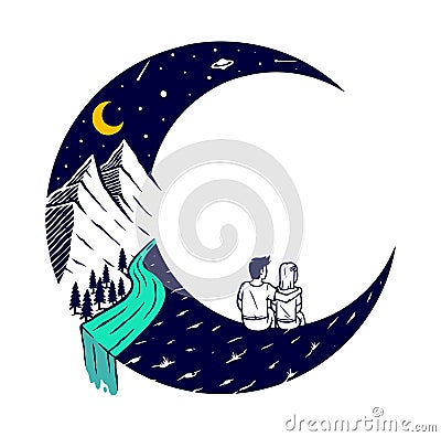 Dating on the moon illustration Vector Illustration