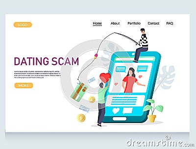 Dating scam vector website landing page design template Vector Illustration