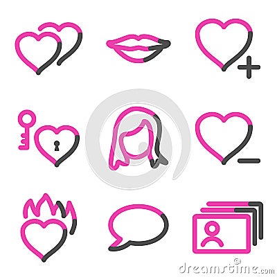 Dating web icons, pink contour series Stock Photo