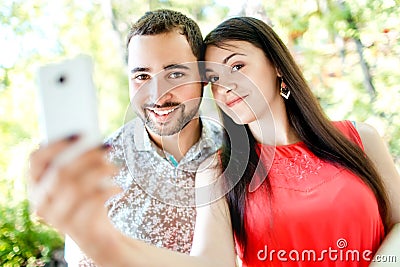Dating young couple happy in love taking selfie Stock Photo