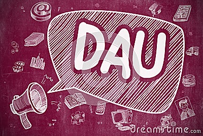 DAU - Cartoon Illustration on Red Chalkboard. Stock Photo