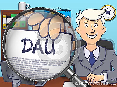 DAU through Magnifying Glass. Doodle Design. Stock Photo