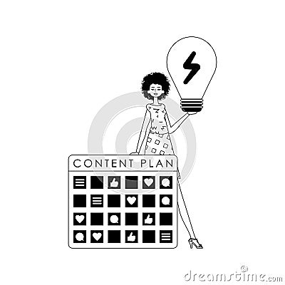daughter , capacitance design and light bulb . subject of social network . blacken and White analogue manner. Trendy Vector Illustration
