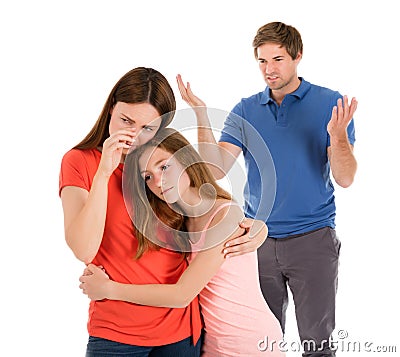 Daughter Comforting Mother While Her Parent Having Conflict Stock Photo