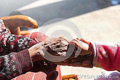 A grown-up daughter comforted her during a difficult life. give support share the pain of divorce Show empathy and care Stock Photo