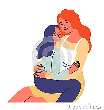 Daughter cuddling mother happy family relationship Vector Illustration