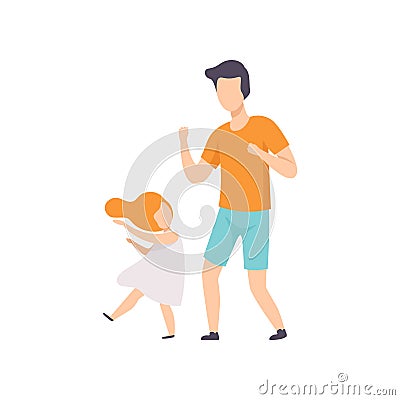 Daughter and dad dancing, little girl having fun with her father vector Illustration on a white background Vector Illustration