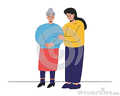 A daughter with an elderly mother or grandmother. Portrait of an incomplete family Vector Illustration