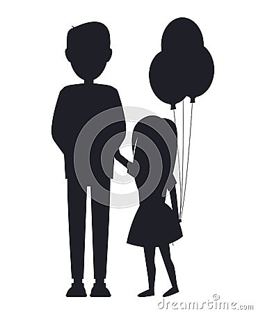 Daughter Holding Balls and Her Father, Family Card Vector Illustration
