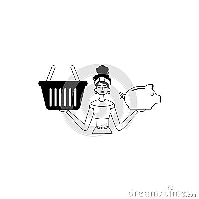 The daughter is holding a hoggish surfeit partake save bank and a stigmatize handcart . bootleg and white analogue Vector Illustration